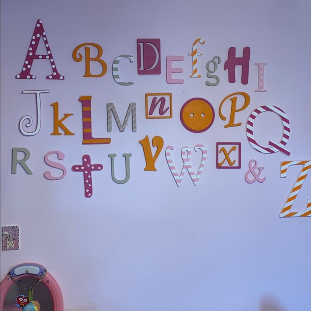 Handpainted alphabet wall. He used in nursery.